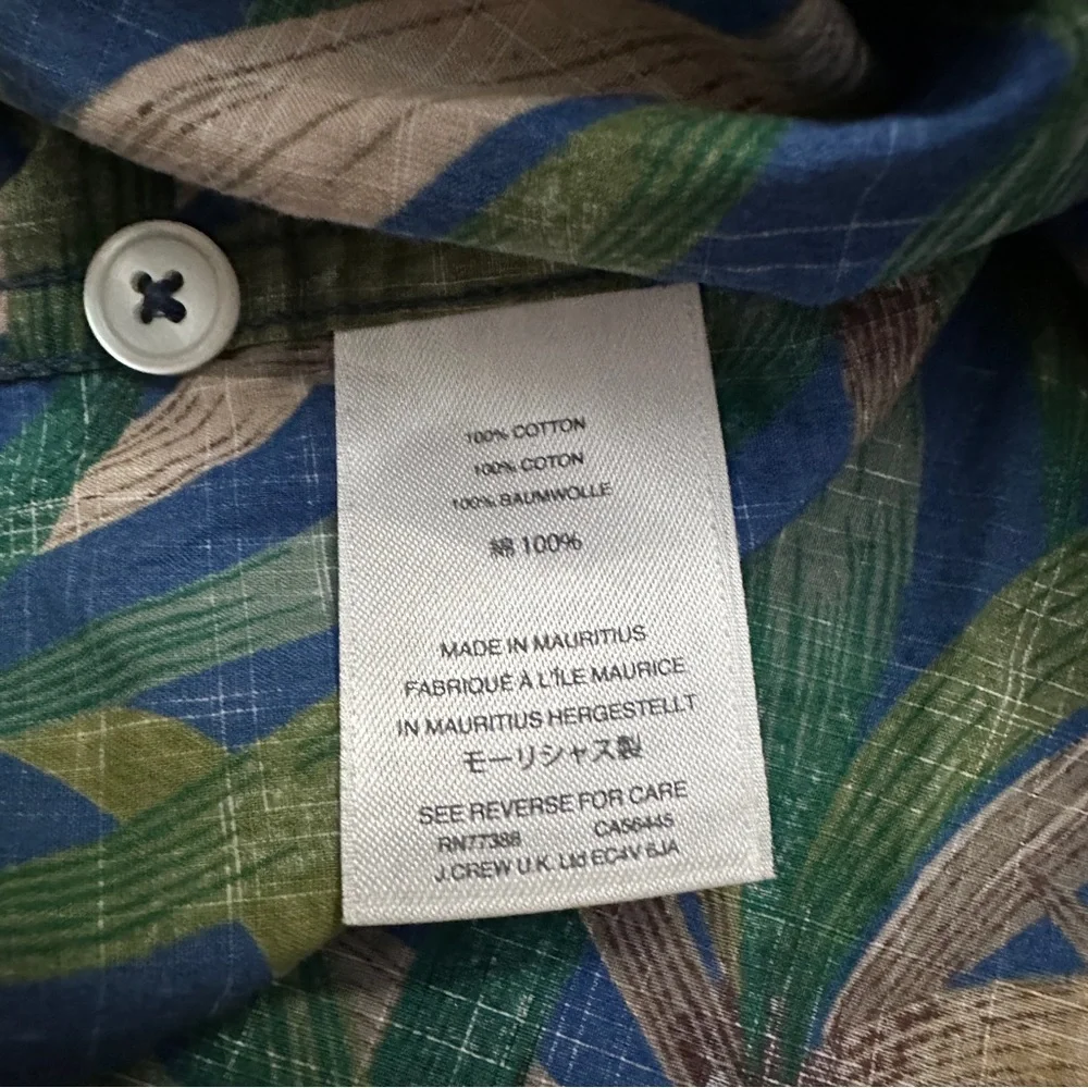J. Crew Blue Bamboo Hawaiian Shirt Short Sleeve Button Down Cotton Men’s Size XL